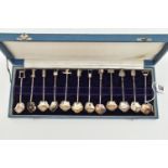 A CASED SET OF CONTINETAL WHITE METAL TEASPOONS, a set of twelve teaspoons, with flower shape bowls,