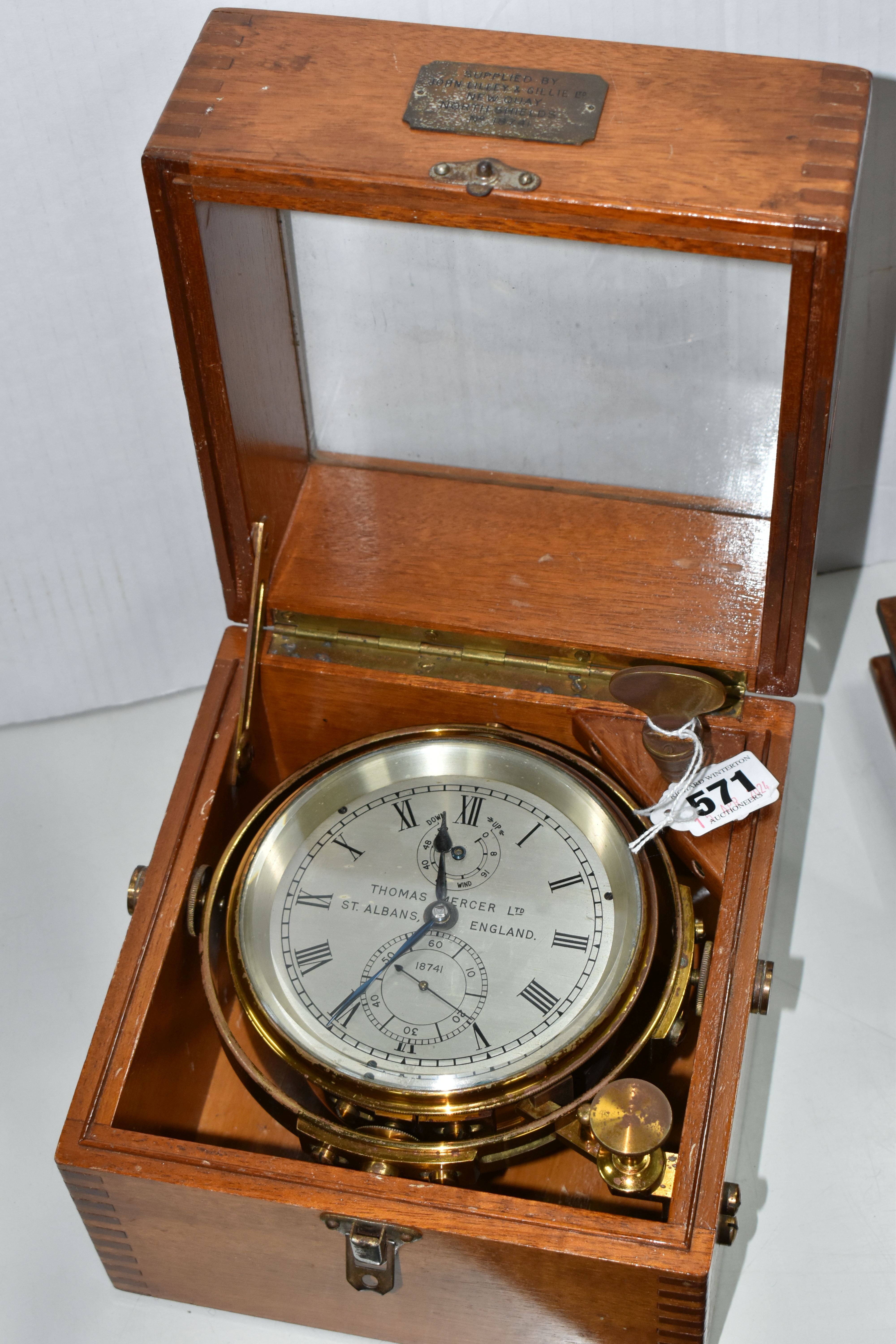 A MID 20TH CENTURY WALNUT CASED MARINE CHRONOMETER BY THOMAS MERCER LTD, SUPPLIED BY JOHN LILLIE & - Image 4 of 24