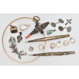 ASSORTED ITEMS, to include a late Victorian silver baby rattle, fitted with four bells, a whistle