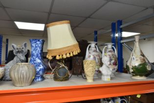 THIRTEEN PIECES OF LATE 19TH AND 20TH CENTURY CERAMICS, GLASS AND METALWARE, including a Poole