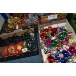 FOUR BOXES OF CHRISTMAS DECORATIONS, vintage and modern, to include a box of approximately fifty