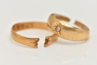 TWO RINGS, the first an AF 18ct gold ring, set with a single old cut diamond in a star setting,