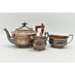 A MID 20TH CENTURY SILVER TEA SET, three piece set comprising of a teapot, double handled sugar bowl