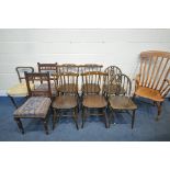 A 20TH CENTURY ELM SEATED FARMHOUSE STYLE ARMCHAIR, a pair of Ercol style prince of Wales chairs,