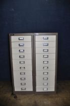 A PAIR OF 'TRIUMPH' FILE DRAWERS with ten drawer to each, each drawer with plastic partitioned trays