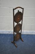 A 20TH CENTURY OAK THREE TIER FOLDING CAKE STAND, height 90cm (condition report: historical wear and