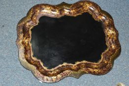 A LARGE VICTORIAN BLACK LACQUERED PAPIER MACHE TRAY, with gilt foliate border decoration, width 80.