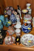 A COLLECTION OF ORIENTAL WARES ETC, to include a enamel vases with cherry blossom trees and birds,