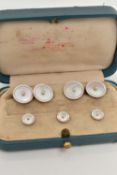 A BOXED SET OF VINTAGE 'TIFFANY & CO' GENTS CUFFLINKS AND SHIRT STUDS, yellow and white metal