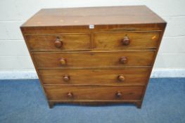 A 19TH CENTURY MAHOGANY CHEST OF TWO SHORT OVER THREE LONG DRAWERS, width 102cm x depth 52cm x