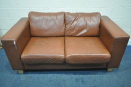 SIREN FURNITURE LTD, A BROWN LEATHER TWO SEATER SOFA, length 168cm x 90cm x height 70cm (condition