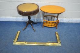 A 20TH CENTURY MAHOGANY DRUM TABLE, with tanned leather surface, turned support, on four legs, a