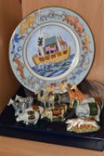 A BOXED ROYAL CROWN DERBY FOR SINCLAIRS NOAH'S ARK LIMITED EDITION PLATE AND SEVEN UNBOXED ROYAL