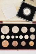A 1937 SPECIMEN COIN SET AND CASED ROYAL MINT SILVER PROOF £2 COIN, from Crown, Half Crown, Two