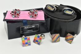 FOUR PAIRS OF 'DUCHAMP' CUFFLINKS, the first a pair of oval form cufflinks with paisley detail, a