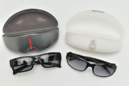 TWO PAIRS OF SUNGLASSES, to include a pair of black framed 'Prada' SPS 05I sunglasses, together with