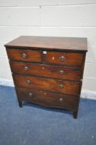 A 19TH CENTURY MAHOGANY CHEST OF TWO SHORT OVER THREE LONG DRAWERS, width 86cm x depth 43cmx