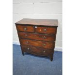 A 19TH CENTURY MAHOGANY CHEST OF TWO SHORT OVER THREE LONG DRAWERS, width 86cm x depth 43cmx