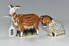 TWO ROYAL CROWN DERBY IMARI PAPERWEIGHTS, comprising 'Nanny-goat' and 'Derby Ram' both exclusively