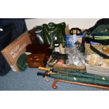 A QUANTITY OF ASSORTED SUNDRY ITEMS ETC, to include a mahogany tea caddy with inlaid shell motif