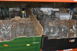 FOUR BOXES OF ASSORTED GLASS WARES, to include a Waterford Lismore bottle coaster, Royal Doulton