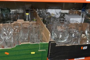 FOUR BOXES OF ASSORTED GLASS WARES, to include a Waterford Lismore bottle coaster, Royal Doulton