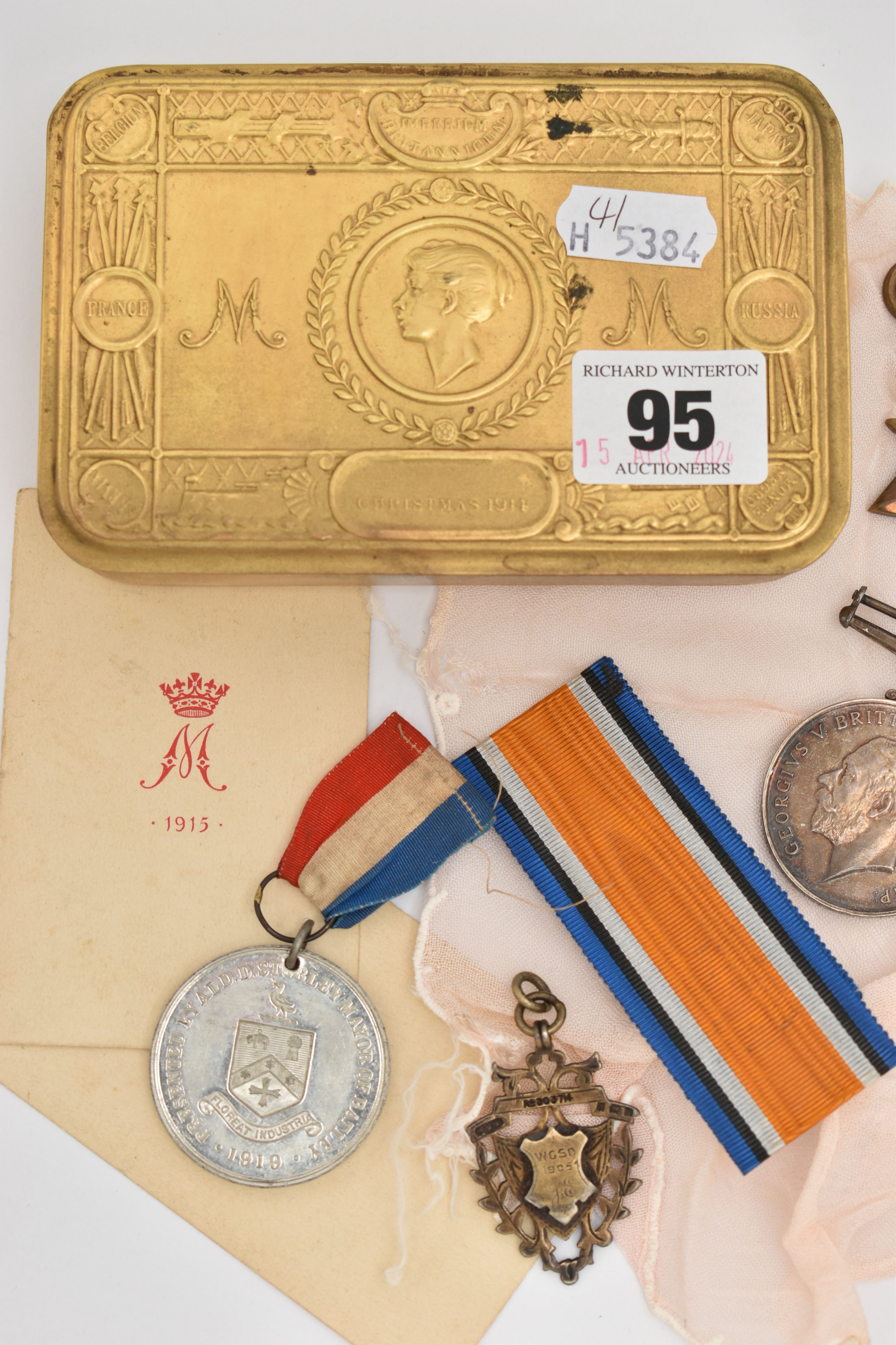 A PRINCESS MARY TIN, MEDALS ETC., the rectangular Princess Mary tin dated Christmas 1914, with - Image 2 of 10