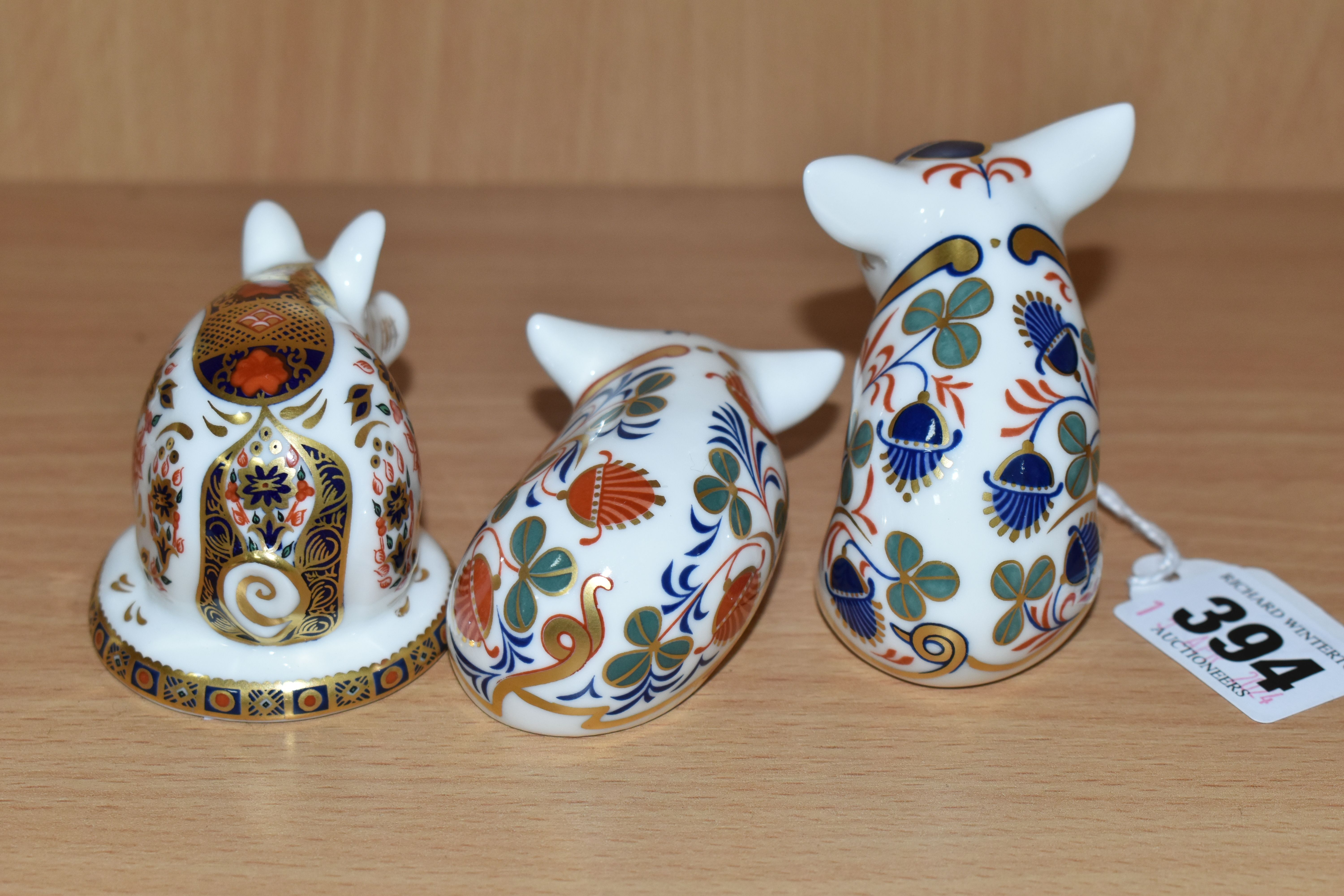 THREE ROYAL CROWN DERBY PIGLET PAPERWEIGHTS, comprising Piglet introduced 1996-1999, silver stopper, - Image 5 of 6