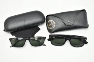 TWO PAIRS OF 'RAY BAN' SUNGLASSES, the first a pair of black framed new wayfarer 901 52 18, together