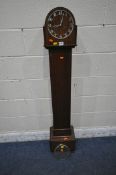 AN ART DECO MAHOGANY GRANDDAUGHTER CLOCK, height 143cm (condition report: one winding key and