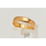 A 22CT GOLD BAND RING, a plain polished band, approximate width 4.7mm, hallmarked 22ct London