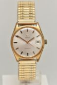 A GENTS GOLD PLATED 'OMEGA' WRISTWATCH, round silver dial signed 'Omega, Geneve', baton markers,