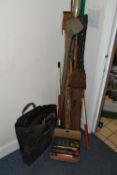 A GROUP OF VINTAGE FISHING RODS AND FISHING TACKLE, comprising a Richard Walker Mark IV split cane