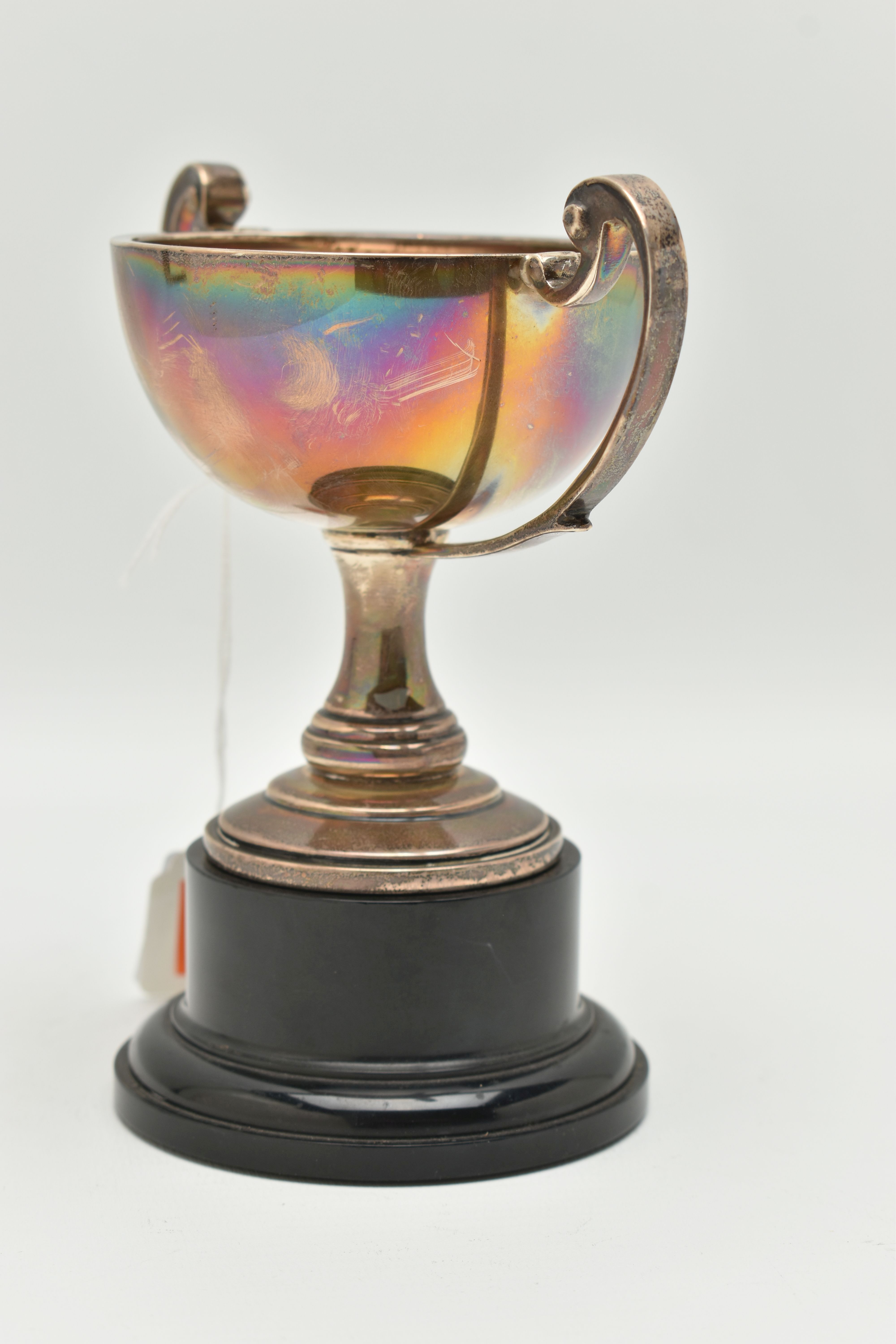 A SILVER TROPHY CUP WITH PLINTH, polished double handled cup, hallmarked 'A L Davenport Ltd' - Image 2 of 4