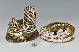 TWO ROYAL CROWN DERBY IMARI PAPERWEIGHTS, comprising 'Crocodile' an exclusive gold signature edition