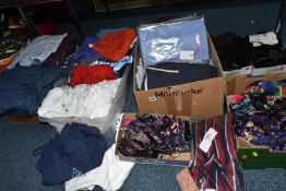 FOUR LARGE AND FOUR SMALL BOXES OF GENTLEMEN'S SHORTS, SOCKS, PYJAMAS, NECK TIES AND GLOVES, to