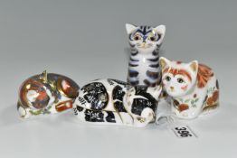 FOUR ROYAL CROWN DERBY CAT / KITTEN PAPERWEIGHTS, comprising three Collectors Guild Exclusives:- '