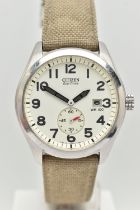 A GENTS 'CITIZEN ECO-DRIVE' WRISTWATCH, large round cream dial signed 'Citizen Eco-Drive WR100',