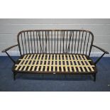 A MID CENTURY DARK ERCOL WINDSOR SOFA, MODEL 203, length 172cm x depth 74cm x height 78cm (condition