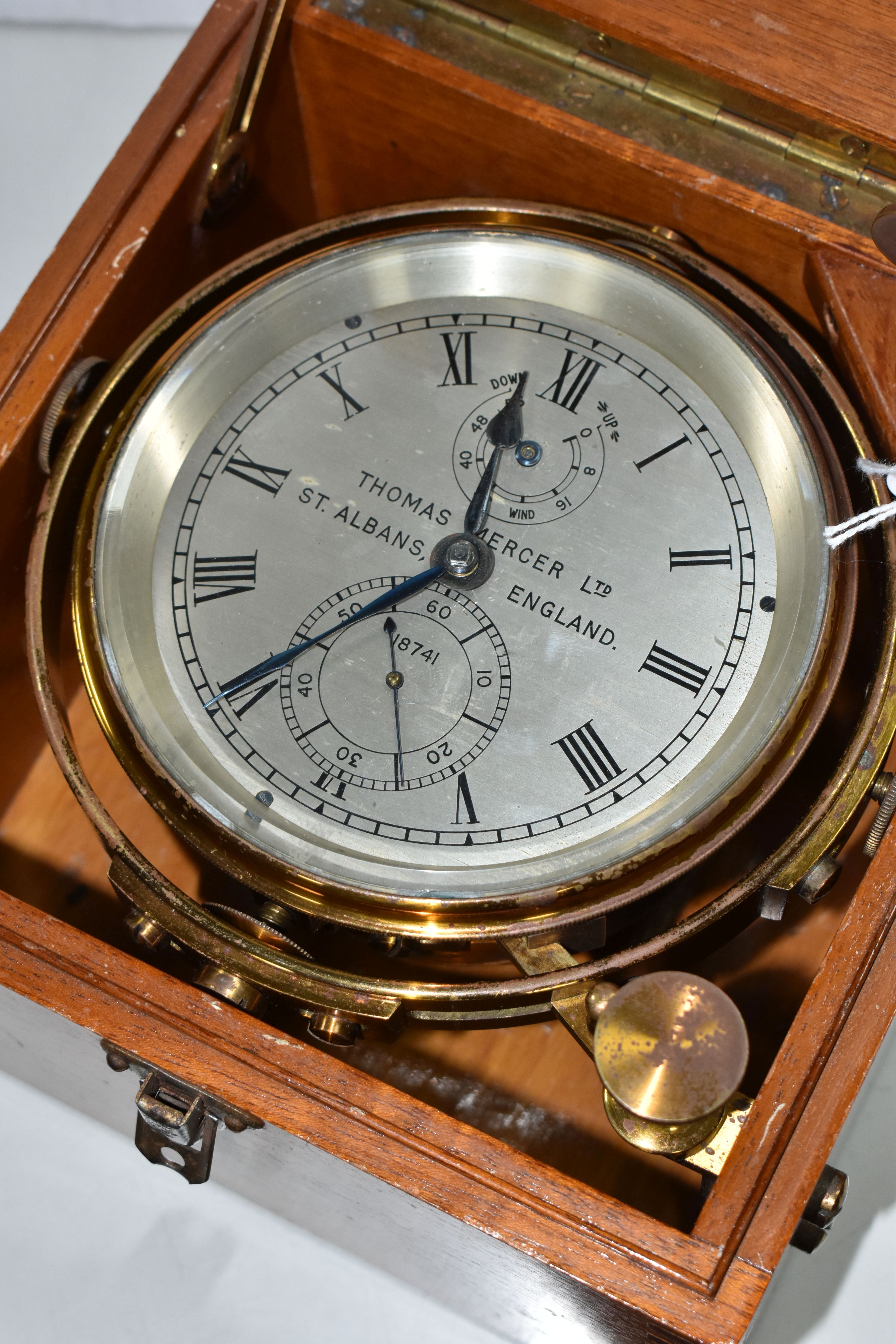 A MID 20TH CENTURY WALNUT CASED MARINE CHRONOMETER BY THOMAS MERCER LTD, SUPPLIED BY JOHN LILLIE & - Image 5 of 24