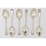 A SET OF SIX GEORGE IV SCOTTISH SILVER DESSERT SPOONS, old English pattern spoons with bright cut