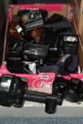 A BOX OF PHOTOGRAPHIC EQUIPMENT, to include various flashguns - two Canon Canolite D flashguns,
