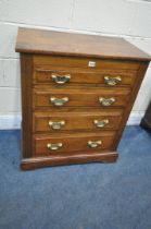 A 20TH CENTURY MAHOGANY CHEST OF FOUR GRADUATED DRAWERS, width 72cm x depth 44cm x height 84cm (