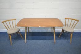 LUCIAN ERCOLANI, ERCOL, A MID CENTURY ELM AND BEECH RECTANGULAR DINING TABLE, on splayed square