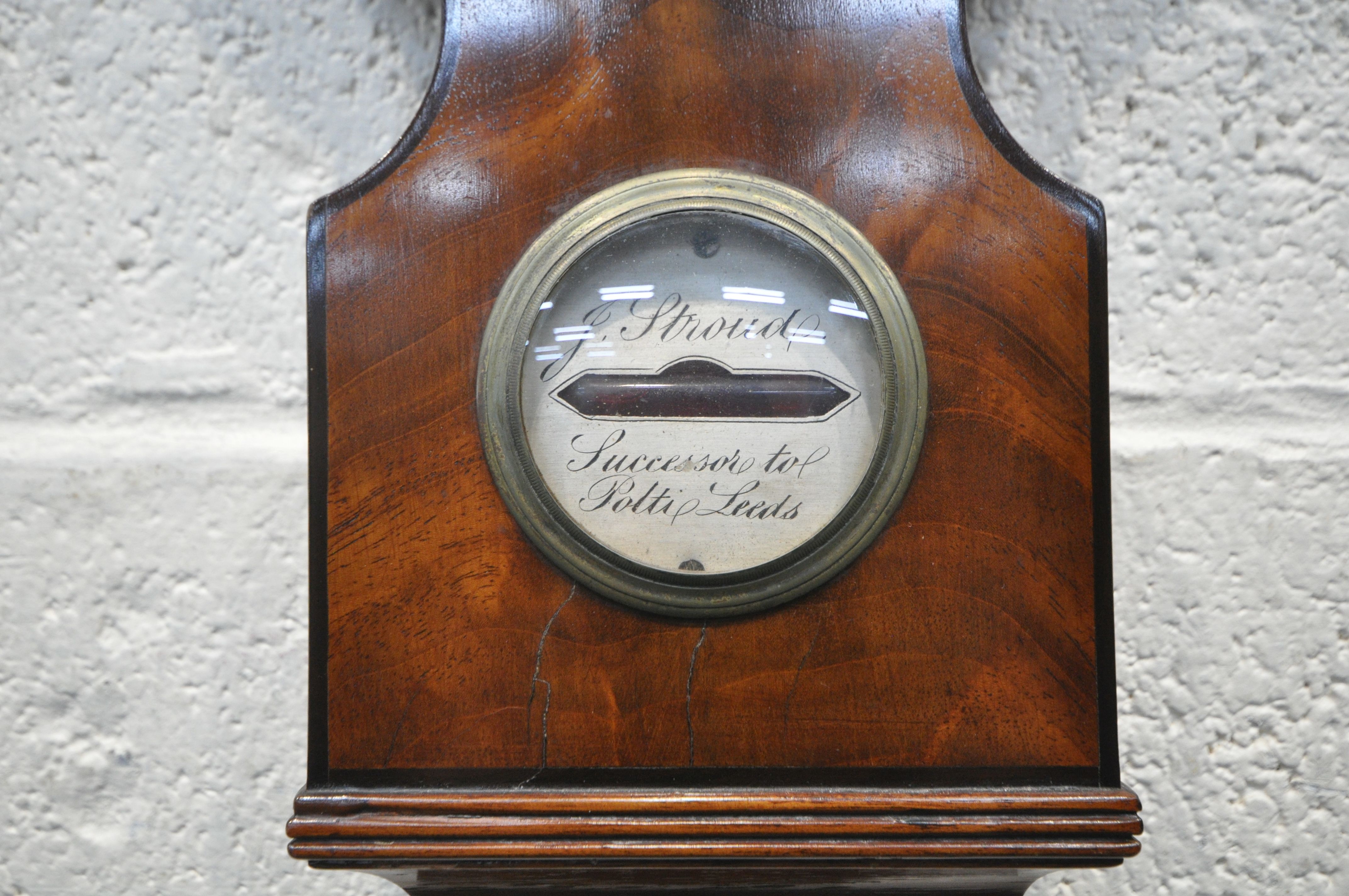 A 19TH CENTURY J STROUD MAHOGANY BANJO BAROMETER, with a dry/damp dial, a thermometer, a large - Image 5 of 5