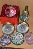 A COLLECTION OF GLASS PAPERWEIGHTS, comprising a Whitefriars Millefiori commemorative Silver