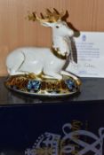 A ROYAL CROWN DERBY 'THE WHITE HART' HERALDIC STAG PAPERWEIGHT, third in the series of Heraldic