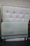 A SLUMBERLAND 5FT DIVAN BED AND MATRESS, with a teal headboard (condition report: general signs of