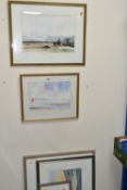 A SMALL SELECTION OF WATERCOLOUR PICTURES AND PRINTS, comprising a Claire Davies watercolour
