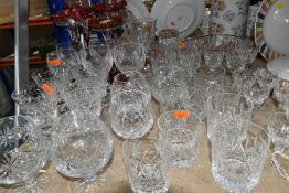 A GROUP OF CUT CRYSTAL AND OTHER GLASS WARE, approximately forty pieces, to include a Stuart crystal